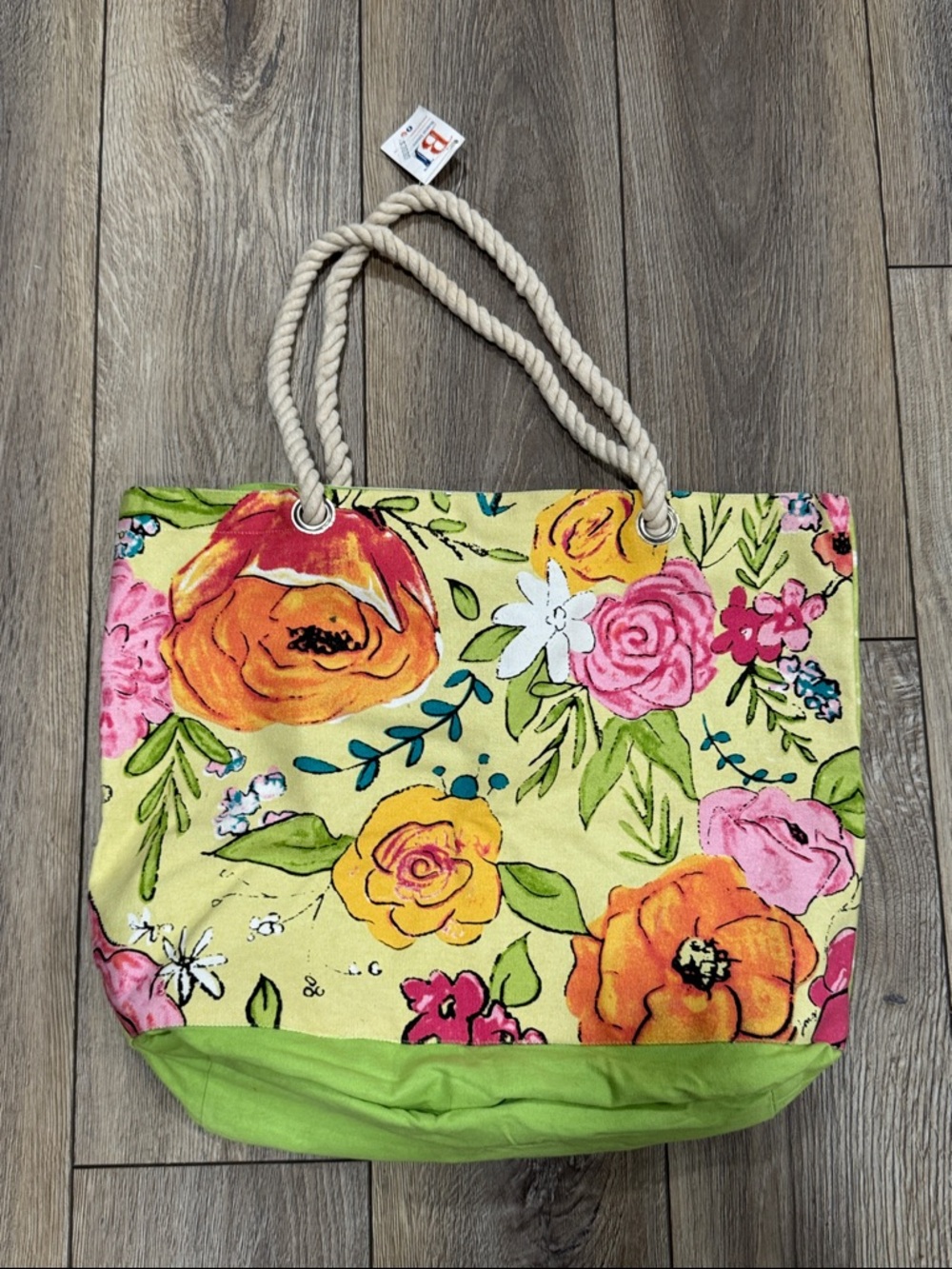 NWT Floral Canvas Tote Bag with Rope Handles